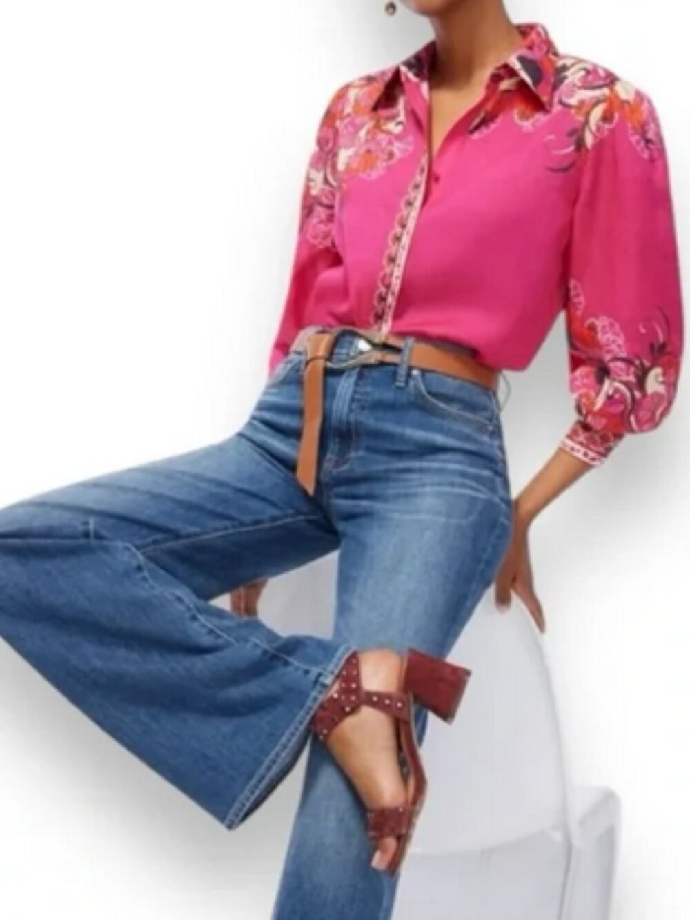 Chicos Floral Drama Sleeve blouse size 2.5  NWOTS